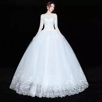 Большой размер большого размера кружевное свадебное платье плечо свадебное платье рукав 3XL белый