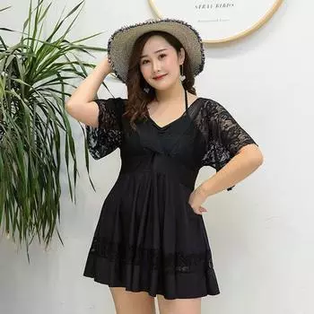 Большой размер цельный консервативный купальник, чтобы закрыть живот и выглядеть стройнее плюс купальник для горячих источников XL чёрный