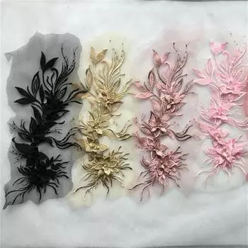 Большой размер цветочные наклейки аксессуары для свадебного платья трехмерная цветочная кружевная аппликация 50cm*20cm красный