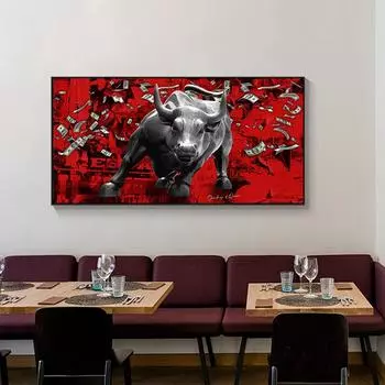 Большой размер Доллар бык, настенное искусство, холст, статуя животного, поп-живопись, постеры и принты, современные фотографии, украшения для офиса и дома 21*30cm