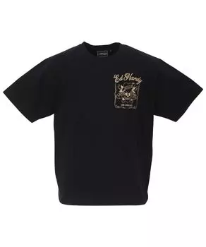 Большой размер джерси с принтом и вышивкой, короткий рукав, черный x бежевый [Ed Hardy] и футболка для мужчин