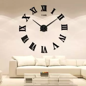 Большой размер EVA настенные часы DIY Личное искусство 3D зеркало настенные часы декоративные часы чёрный