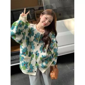 Большой размер fat mm дизайн sense тяжелая промышленность вышивка мягкий восковой свитер кардиган женский осенний темперамент замедляющий старение универсальный пальто топ M [Recommended 80-50kg]