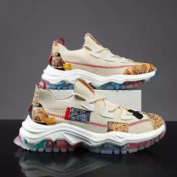 Большой размер Flyknit сетчатая дышащая обувь с толстой подошвой, повседневные модные спортивные кроссовки для мужчин 39 белый