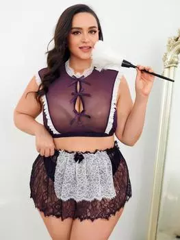 Большой размер Hollow Maid Uniform Tease Temptation Lace Женское нижнее белье большого размера для секса 1XL