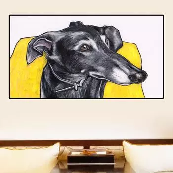 Большой размер картины маслом с животными, борзая, настенные панно для гостиной, холст, живопись, художественные принты, постеры, домашний декор, в рамке 20*40cm