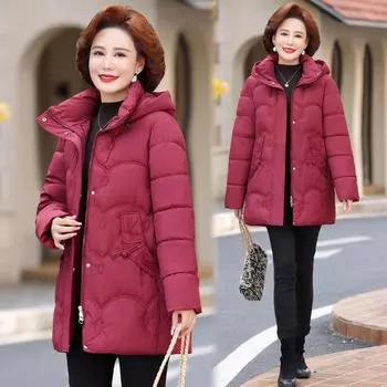 Большой размер, комплект для мамы 2024, новая одежда с капюшоном, на хлопковой подкладке, для женщин среднего и пожилого возраста, утолщенная женская подкладка L красный