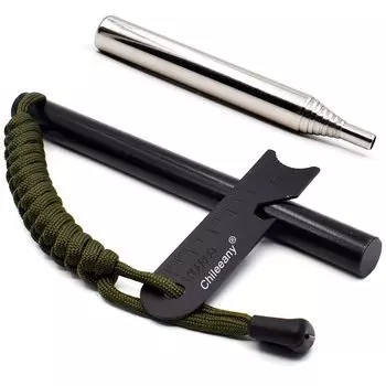 Большой размер кремня 150 x 13 мм, раздувающий огонь, чилийский огниво, магниевый огниво, инструмент для выживания с отверстием для веревки и сумкой для хранения + (зеленый)