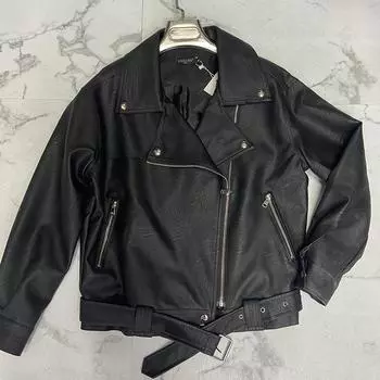 Большой размер лацкан мотоциклетная кожаная куртка весна новая женская толстая мм горячая девушка короткая майяр куртка топ S