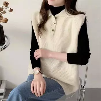 Большой размер лацкан вязаный свитер жилет осень и зима новый внешний свитер без рукавов ленивый ветер свитер жилет топ One size абрикосовый