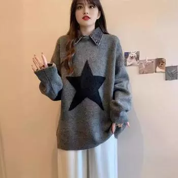 Большой размер ленивый ветер поддельный двухсекционный сращивающийся свитер женский осень и зима новый повседневный свободный топ с длинными рукавами куртка прилив One Size серый