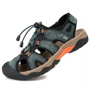 Большой размер летние уличные мужские пляжные сандалии в римском стиле мужские сандалии из натуральной кожи 38 серый/синий