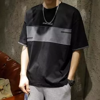 Большой размер летняя мужская футболка с коротким рукавом новая ретро полосатая пэчворк с коротким рукавом верхняя одежда спортивная с коротким рукавом M-8XL 6XL чёрный