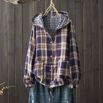 Большой размер литературный ретро повседневный капюшон рубашка кардиган топ куртка onesize