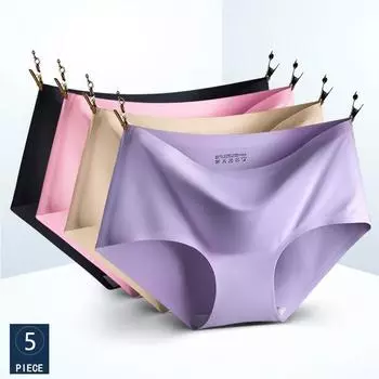Большой размер M-XXXXL, женские бесшовные трусики из ледяного шелка, эластичные трусы со средней талией, нижнее белье, 5 шт. M