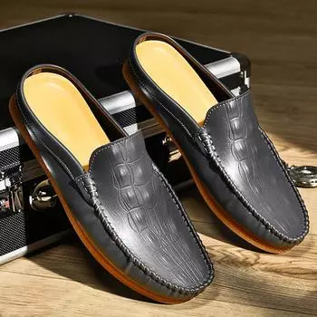 Большой размер, минималистичная модная деловая повседневная обувь, мужская обувь, обувь для вождения, обувь Lefu, обувь для ленивых с полуприцепом 39 чёрный