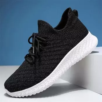 Большой размер, модная дышащая легкая спортивная обувь с сеткой, уличная походная обувь, носки, спортивная повседневная мужская обувь 39 чёрный