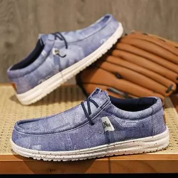 Большой размер, модная мужская парусиновая повседневная обувь, лоферы без шнуровки, обувь для вождения, мокасины, мужская обувь на плоской подошве 40 синий