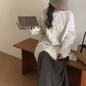 Большой размер модный свитер-твист женский осень и зима новый ленивый стиль дизайн пуловер толстый One size