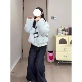 Большой размер молочный huhu синий пух хлопковая одежда женская осень и зима 2024 новая утолщенная теплая одежда для хлеба куртка прилив XS синий