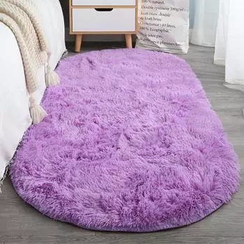Большой размер мягкий длинный плюшевый пушистый ковер плюшевый коврик на пол овальный моющийся украшение для дома 40x60cm фиолетовый
