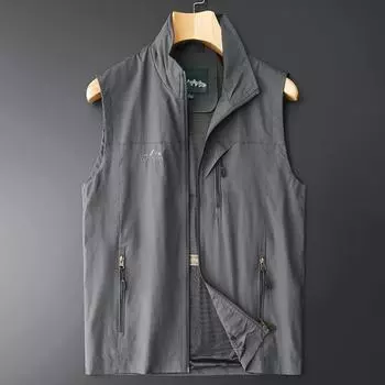 Большой размер мужской тонкий жилет без рукавов куртка весна-лето воротник стойка жилет повседневный жилет M