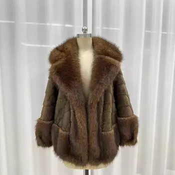 Большой размер Новая приталенная куртка из искусственного лисьего меха с меховым воротником и отделкой из искусственной кожи PU One size fits all
