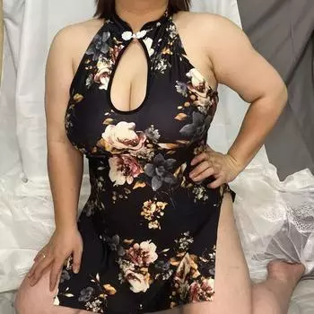 Большой размер нового принтованного чонсама Guofeng гладкий, мягкий и красивый, предмет эротического нижнего белья MM Cheongsam Set M (80-120)