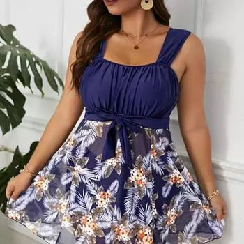 Большой размер, обтягивающий живот с открытой спиной и тонкий консервативный слитный купальник в стиле юбки 0XL чёрный