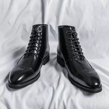 Большой размер осень новая мода сращивание кожаные ботинки мужские британские подиум мужские ботинки высокий верх тренд ботинки Мартин 38
