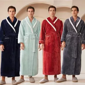 Большой размер осень-зима фланелевая пижама для пар ночная рубашка длинный халат кимоно халат свободный утолщенный коралловый флис домашняя одежда M