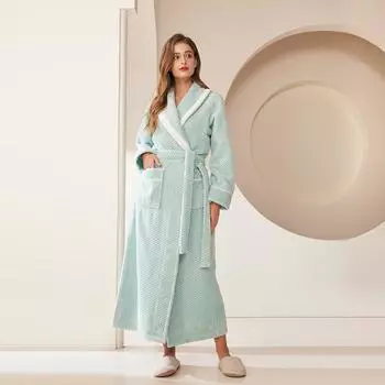 Большой размер осень-зима фланелевая пижама для пар ночная рубашка длинный халат кимоно халат свободный утолщенный коралловый флис домашняя одежда M