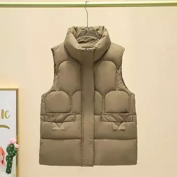 Большой размер осень-зима новый год полный мм свободный без рукавов пуховый хлопковый жилет прилив воротник стойка хлопковый жилет M белый