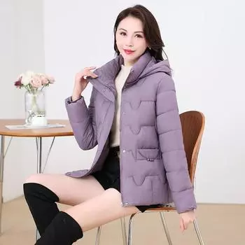 Большой размер осенне-зимнее женское пальто с вышивкой, однотонное, с капюшоном, тонкая короткая куртка для мам, 5 цветов XL чёрный