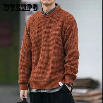 Большой размер осенне-зимнего свитера с круглым вырезом плюс бархатная рубашка с толстым дном однотонный модный брендовый свитер свободный кардиган пуловер для пары 5XL кирпич красный