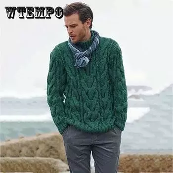 Большой размер осенне-зимнего свитера с круглым вырезом плюс бархатная рубашка с толстым дном, однотонный модный брендовый свитер, свободный шерстяной мужской пуловер 5XL зелёный