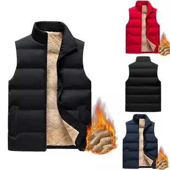 Большой размер осенне-зимний бархатный жилет мужской однотонный жилет на молнии куртка мужской утолщенный теплый однотонный жилет из овечьего бархата XL чёрный