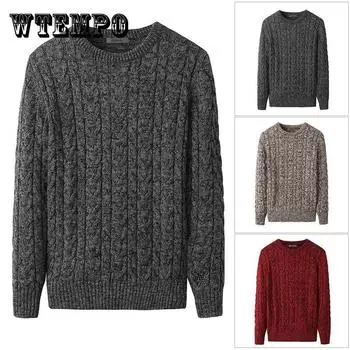 Большой размер осенне-зимний свитер с круглым вырезом плюс бархатная толстая рубашка с низом, однотонный модный брендовый свитер, свободный шерстяной мужской пуловер 3XL красный