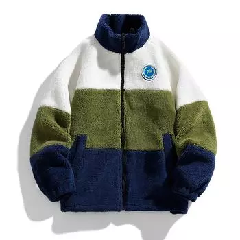 Большой размер осенняя новая мужская шуба модная сращивание цветные блоки воротник стойка мужская куртка флис верхняя одежда M