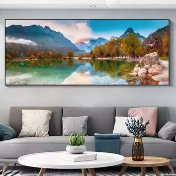 Большой размер природный пейзаж настенная живопись для гостиной, офиса, отеля, декор, постеры с горным озером и печать на холсте, фотографии 20*40cm