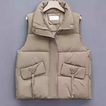 Большой размер пуховый хлопковый жилет женский короткий осенний наряд дизайн чувство утолщенный жилет кардиган куртка M белый