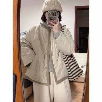 Большой размер японский дизайн соответствия цветов чувство пух хлопковая одежда женская осень и зима новая утолщенная теплая одежда для хлеба короткая куртка прилив XS