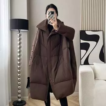 Большой размер с капюшоном, средняя и длинная пуховая куртка женская зимняя 2024, новая свободная и легкая белая теплая куртка на утином пуху L