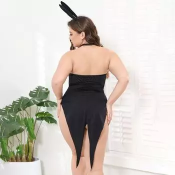 Большой размер сексуальный веселый полый игривый кролик без бретелей комплект униформы 1XL