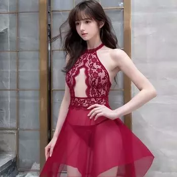 Большой размер шея сексуальная пара веселое сращивание кружевная сетка флиртующий костюм перспектива женщина M [Recommended 80-60kg]