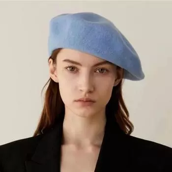 Большой размер шерстяной берет женский белый берет теплый унисекс французский зимняя шапка женская кепка художника шапка женская M56-58cm светло-синий
