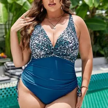 Большой размер Слитный купальник Женский со шнуровкой и завязками Трусы утягивающий принтованный купальник 0XL