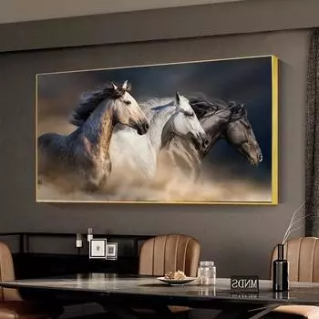 Большой размер, современные три лошади, настенное искусство, холст, живопись, постеры и принты, минималистичная картина с животными для гостиной, домашний декор, без рамки 20*40cm No Frame