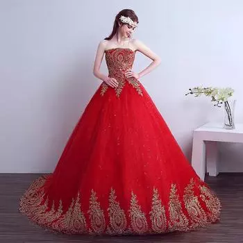 Большой размер свадебное платье большого размера с перетягивающим хвостом свадебное платье тонкая грудь ремонт тела весна S красный