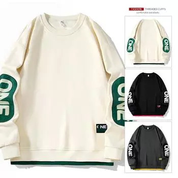 Большой размер свитер мужской весна и осень новый свободный длинный рукав футболка свободный тренд плюс толстый низ рубашка мужской M